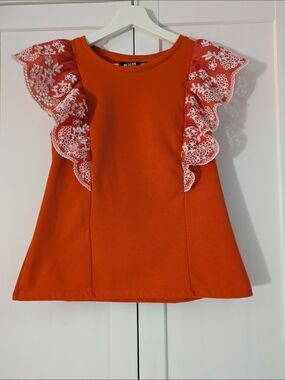 Maeve Orange Top With Embroidered Ruffles Boho Chic Size Small Cottagecore